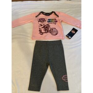 Harley Davidson Infant Baby Girl Two-piece Set Size 3-6 Months Pink Gray
